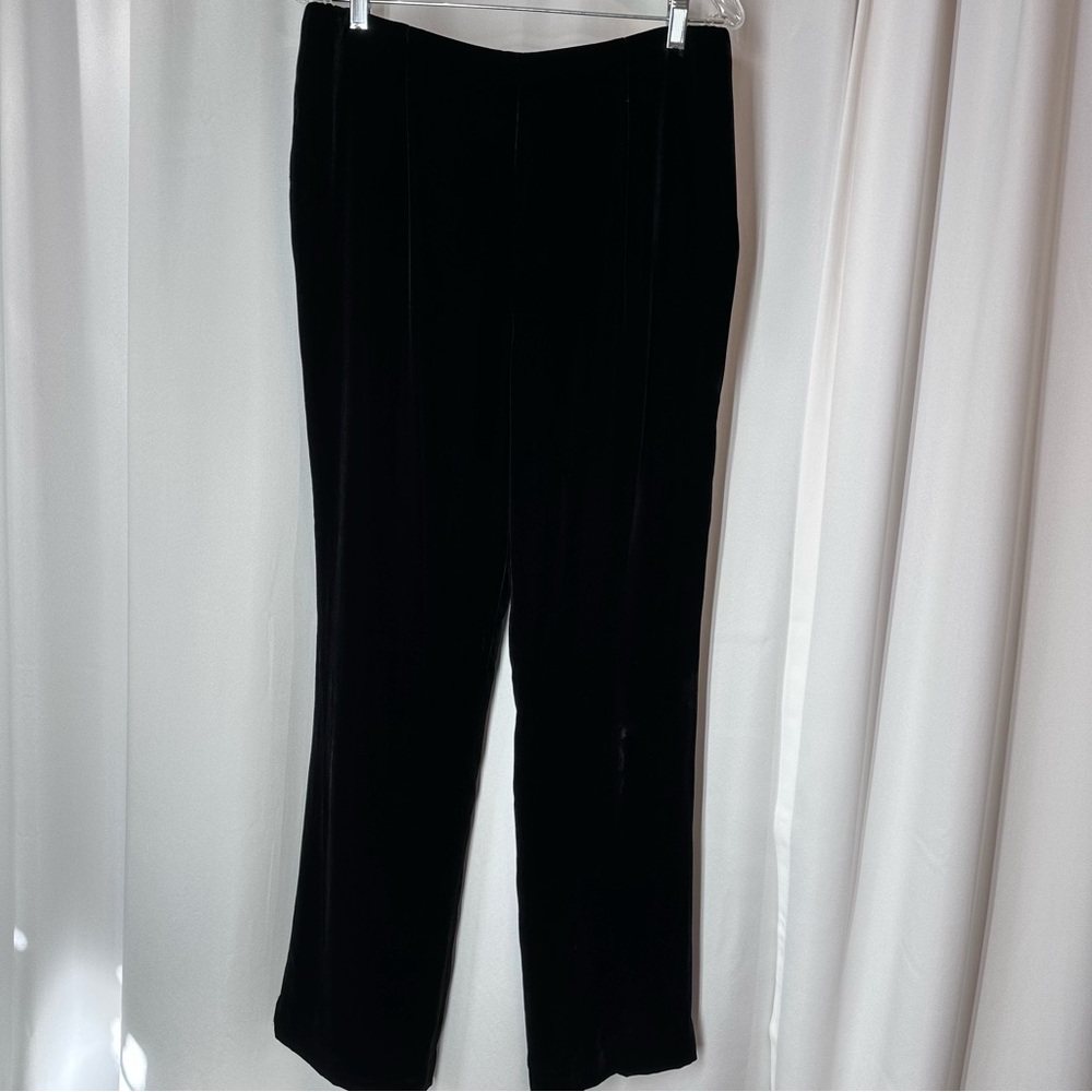Doncaster Black Rayon Silk Blend Velvet Pants Sz 10 Straight Leg Lined Side Zip‎